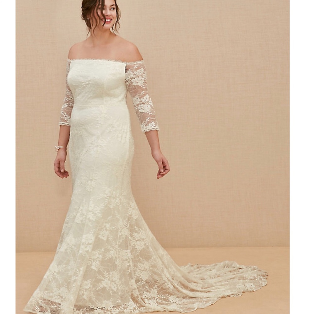 Plus Ivory Off Shoulder Lace&Sequin Wedding Dress